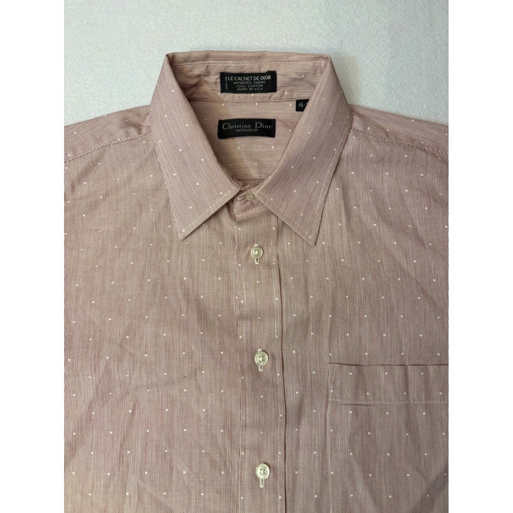 Christian Dior Monsieur Mens Shirt 16-34 Red White Micro Stripe Pin Dot Cotton